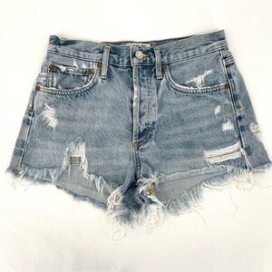 Agolde Light Blue Distressed Jean Shorts